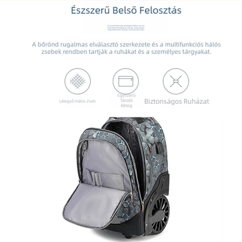 Kerekes hátizsák utazáshoz és iskolába, uniszex, 20–35 l, Oxford szövet, kihúzható fogantyúval