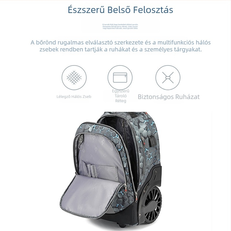 Kerekes hátizsák utazáshoz és iskolába, uniszex, 20–35 l, Oxford szövet, kihúzható fogantyúval