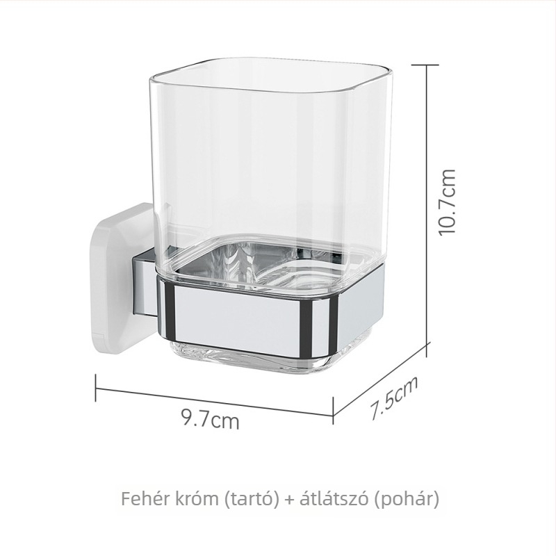 Fogkefetartó és szájvíz pohár tartó, ragasztóval szerelve, fúrás nélkül, műanyag