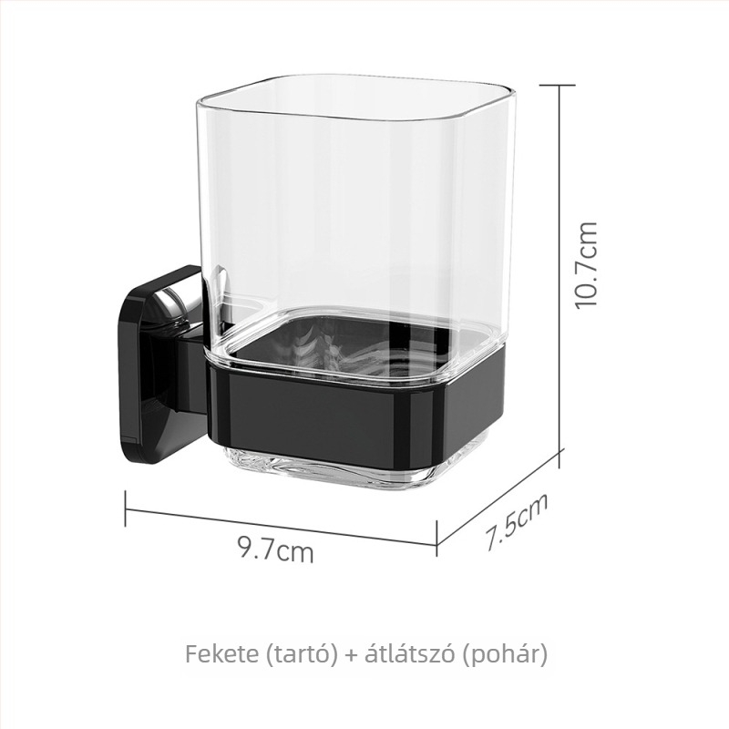 Fogkefetartó és szájvíz pohár tartó, ragasztóval szerelve, fúrás nélkül, műanyag