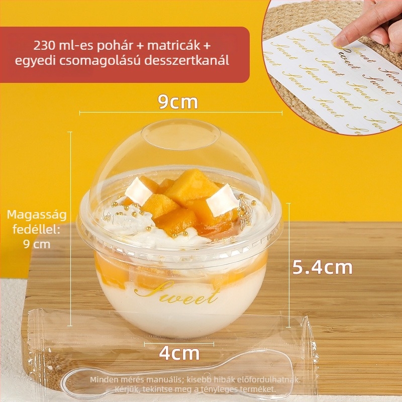 Műanyag egyszer használatos puding pohár, 300 ml, 90U alakú, tej-tea és desszertekhez