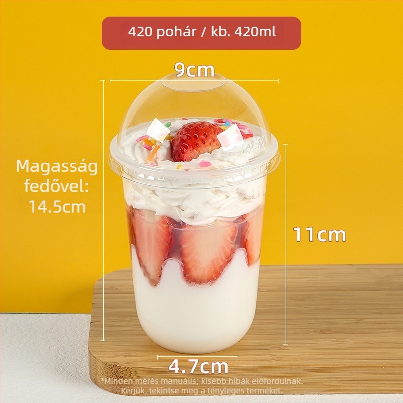 Műanyag egyszer használatos puding pohár, 300 ml, 90U alakú, tej-tea és desszertekhez
