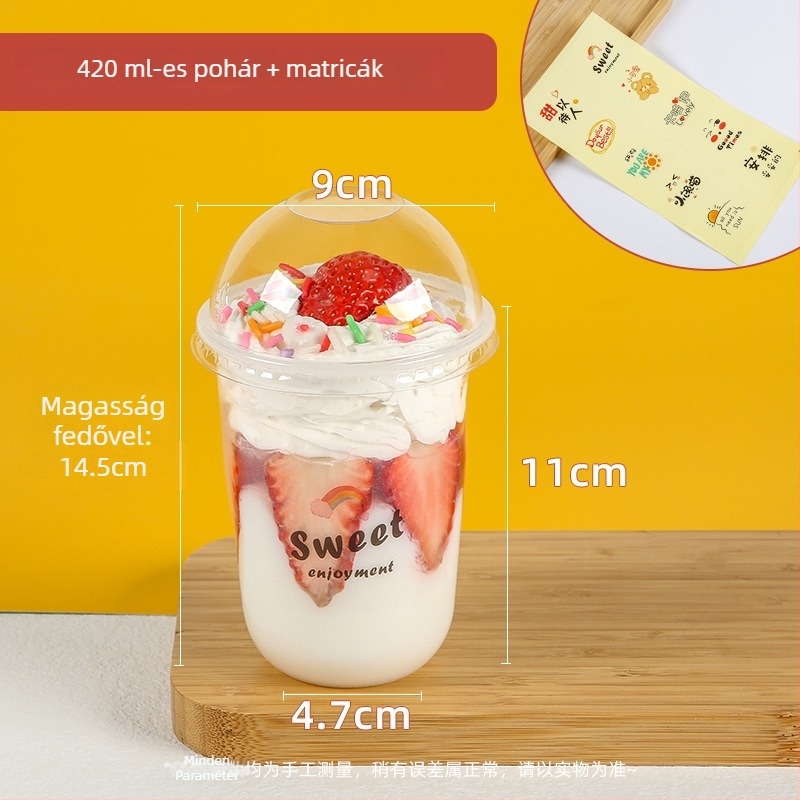 Műanyag egyszer használatos puding pohár, 300 ml, 90U alakú, tej-tea és desszertekhez