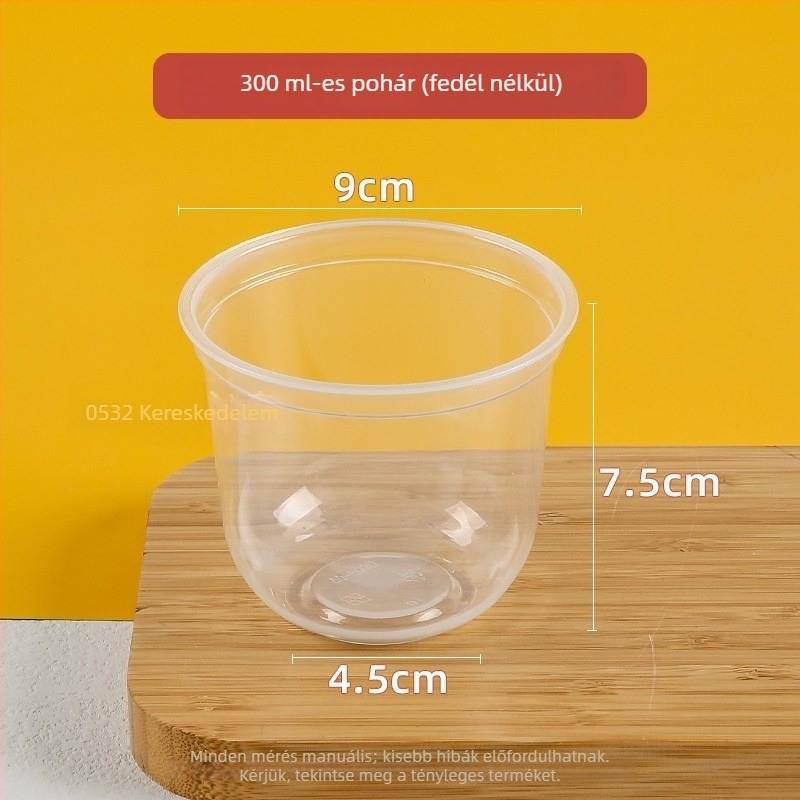 Műanyag egyszer használatos puding pohár, 300 ml, 90U alakú, tej-tea és desszertekhez
