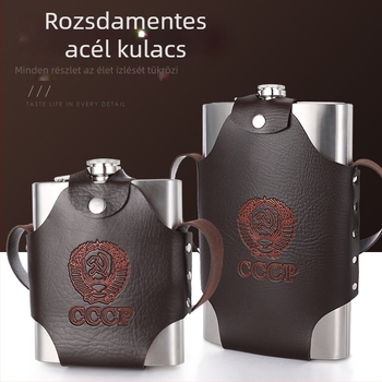 Rozsdamentes acélból készült lapos flakon készlet, hordozható kültéri italokhoz poharakkal