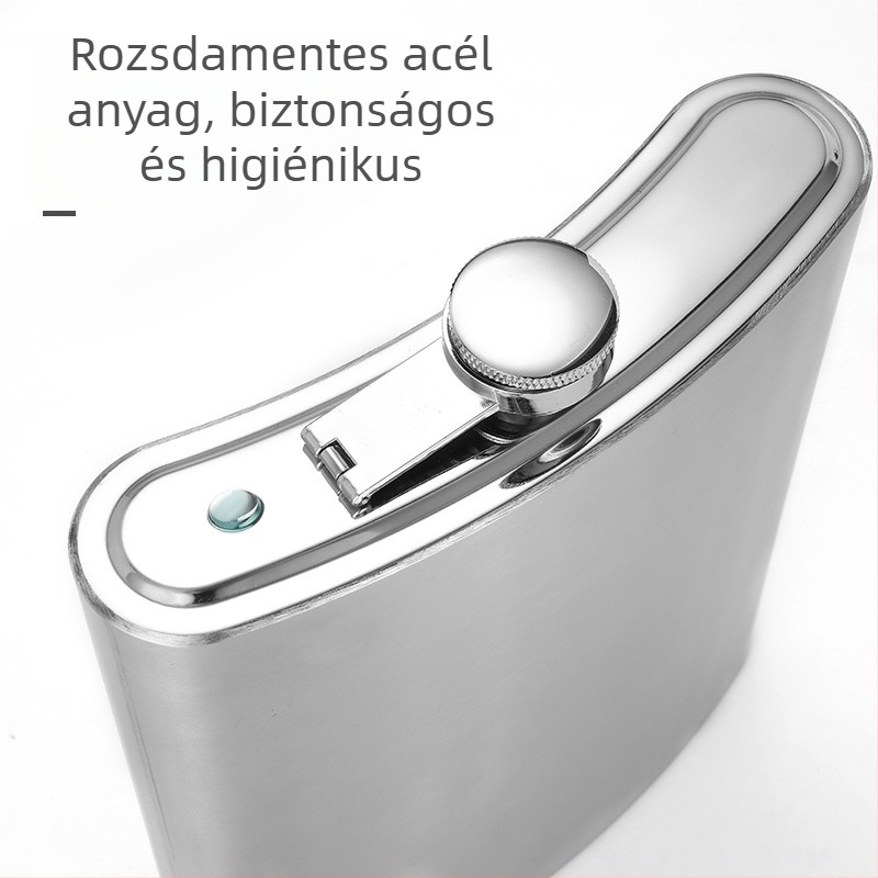 Rozsdamentes acélból készült lapos flakon készlet, hordozható kültéri italokhoz poharakkal
