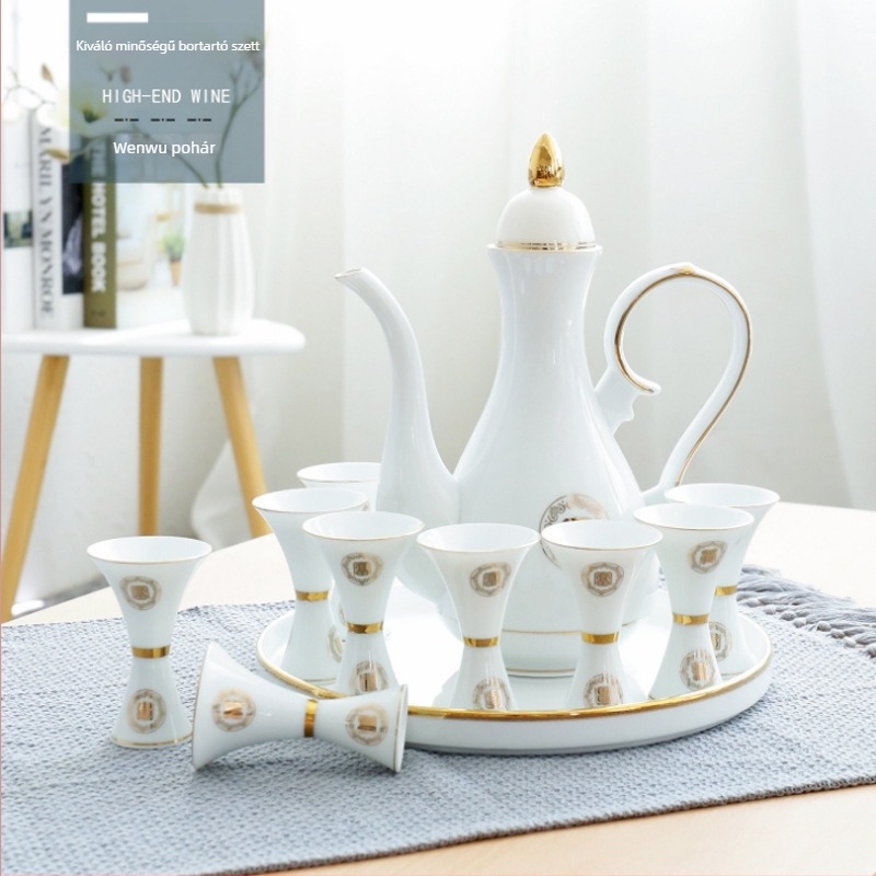 Egyedi, kiváló minőségű porcelán borkészlet Wenwu kerámia poharakkal és boradagolóval, nemzeti divat stílusában