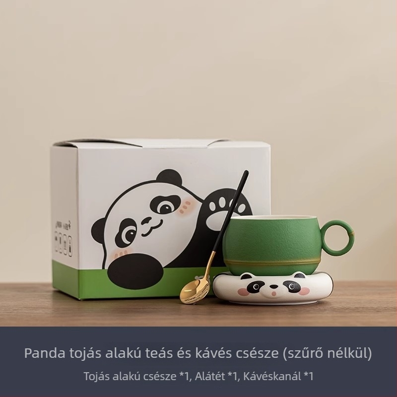 Kreatív Panda kávéscsésze alátéttel és kanállal, kerámia, magas minőség