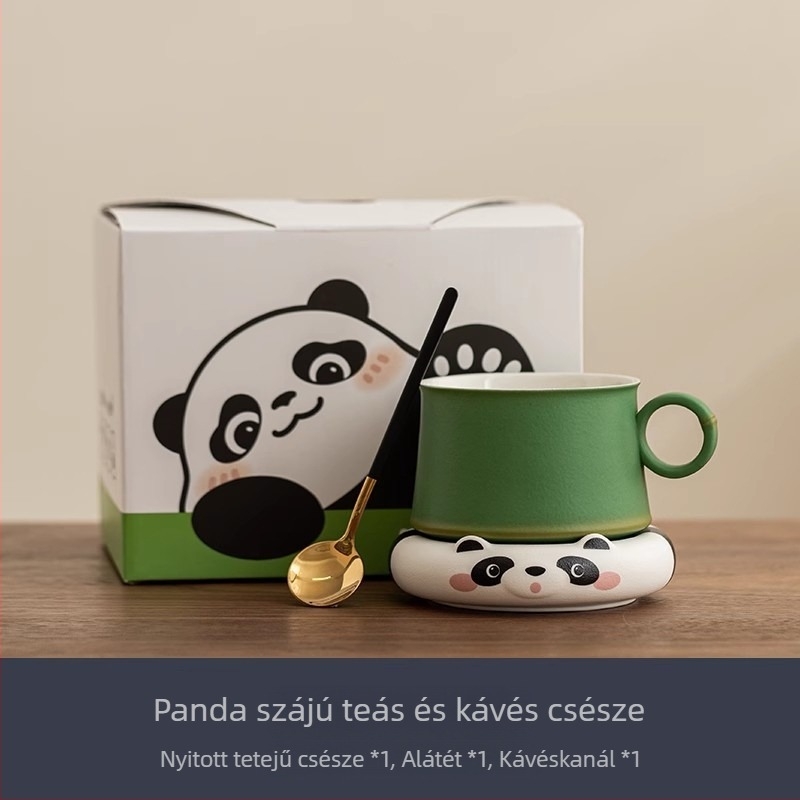 Kreatív Panda kávéscsésze alátéttel és kanállal, kerámia, magas minőség