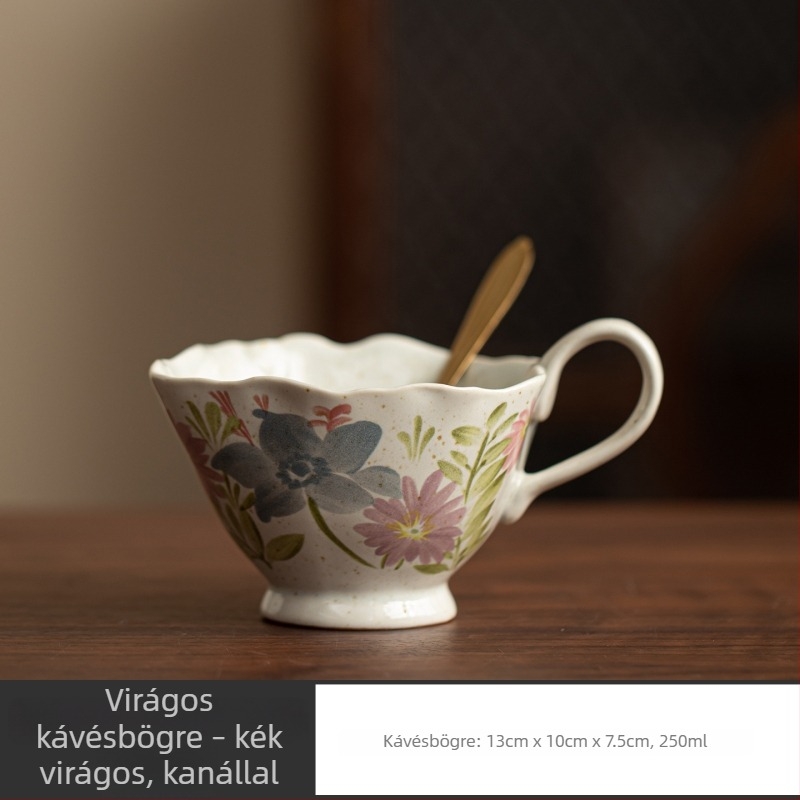 Luxus kávéscsésze készlet finom alátéttel, virágos mintával, irodába és otthonra, vintage délutáni tea