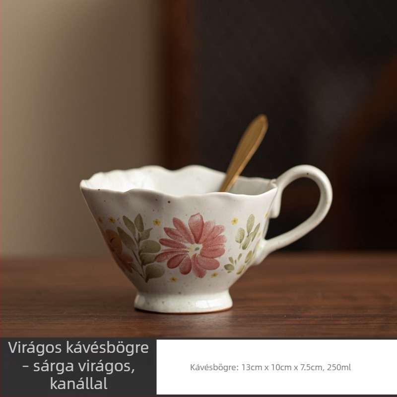 Luxus kávéscsésze készlet finom alátéttel, virágos mintával, irodába és otthonra, vintage délutáni tea