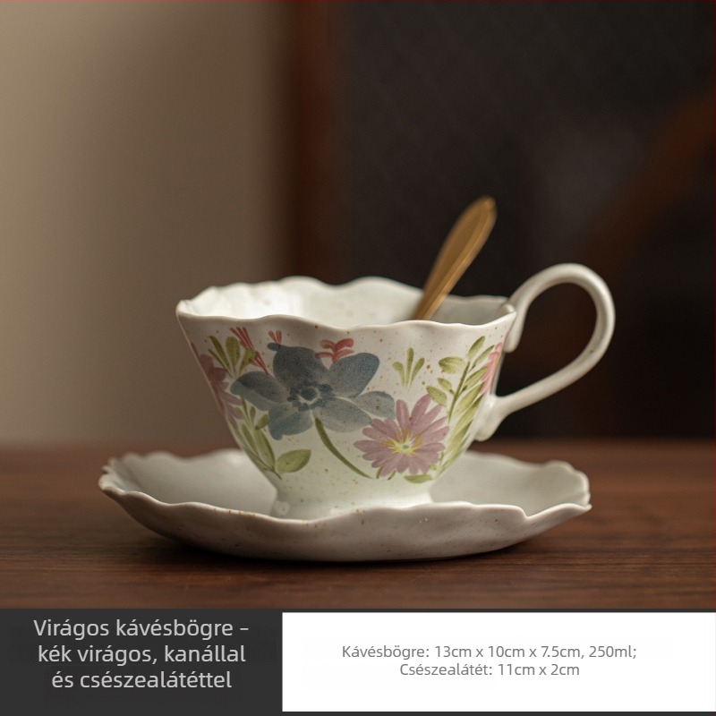 Luxus kávéscsésze készlet finom alátéttel, virágos mintával, irodába és otthonra, vintage délutáni tea