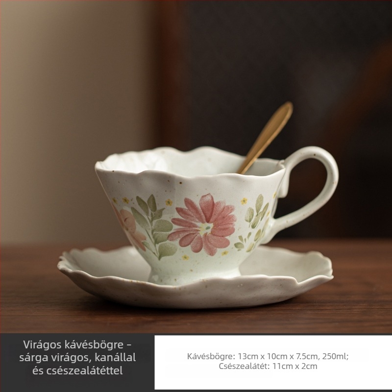 Luxus kávéscsésze készlet finom alátéttel, virágos mintával, irodába és otthonra, vintage délutáni tea