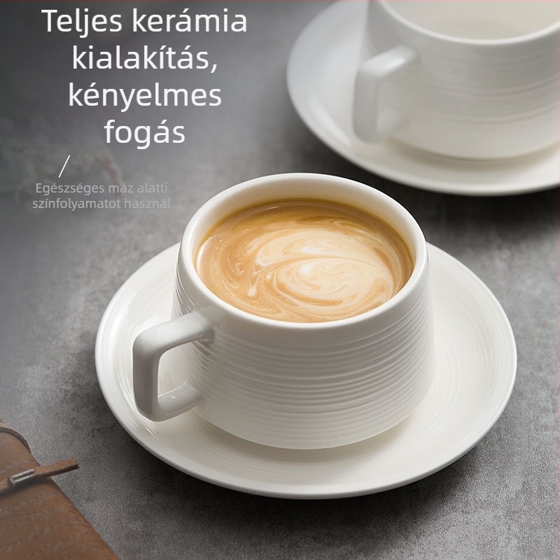 Kerámia kávéscsésze és alátéttel készlet, minimalistikus egyszínű dizájn, könnyed luxus érzet, reggelire és délutáni teához