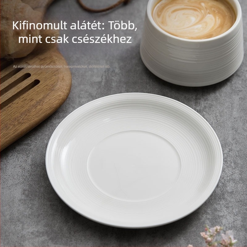 Kerámia kávéscsésze és alátéttel készlet, minimalistikus egyszínű dizájn, könnyed luxus érzet, reggelire és délutáni teához