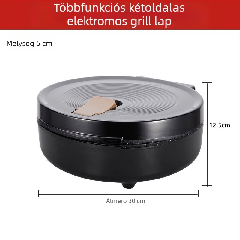 Multifunkcionális elektromos serpenyő otthoni használatra, 7,5 cm mély, kétoldali felmelegítés, tapadásmentes bevonat, sütéshez és grillezéshez, Maifan-kővel
