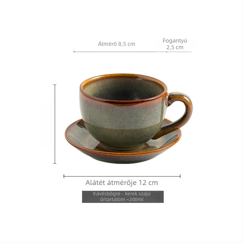 Japán stílusú karamell-glazúros porcelán kávéscsésze és alátét szett Americano, Cappuccino és Latte Art