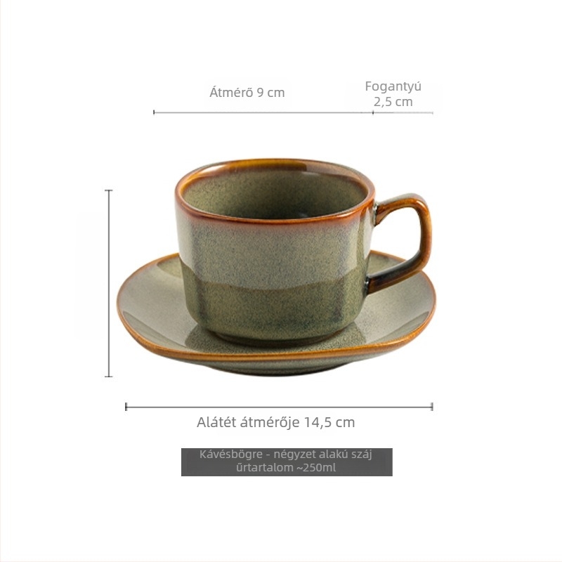 Japán stílusú karamell-glazúros porcelán kávéscsésze és alátét szett Americano, Cappuccino és Latte Art
