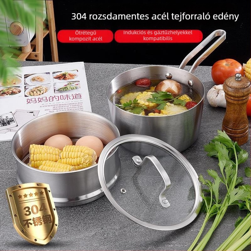 304 rozsdamentes acélból készült babaétel edény, multifunkcionális integrált fazék tejhez, tésztához és mini párolóhoz