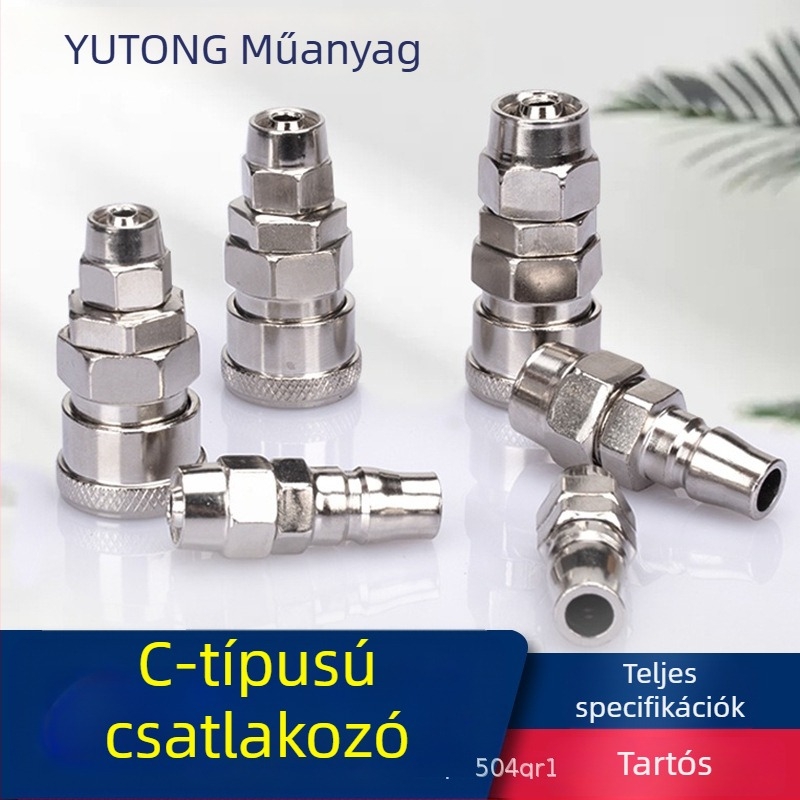 C-típusú gyorscsatlakozók pneumatikus eszközökhöz — férfi és női, 8 mm, záró mechanizmus, légfúvó pisztolyhoz és kompresszorhoz