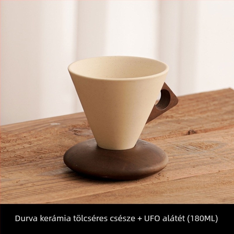 Terrakotta elefántcsontfehér porcelán kávés készlet, csésze és alátét, retro stílus, otthoni és üzleti használatra
