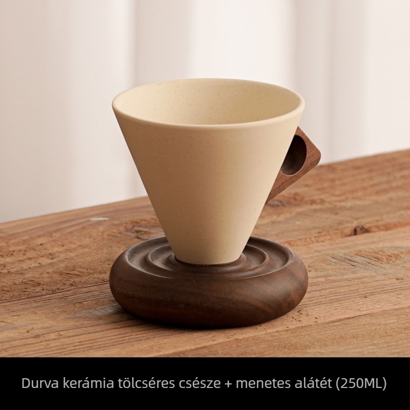 Terrakotta elefántcsontfehér porcelán kávés készlet, csésze és alátét, retro stílus, otthoni és üzleti használatra