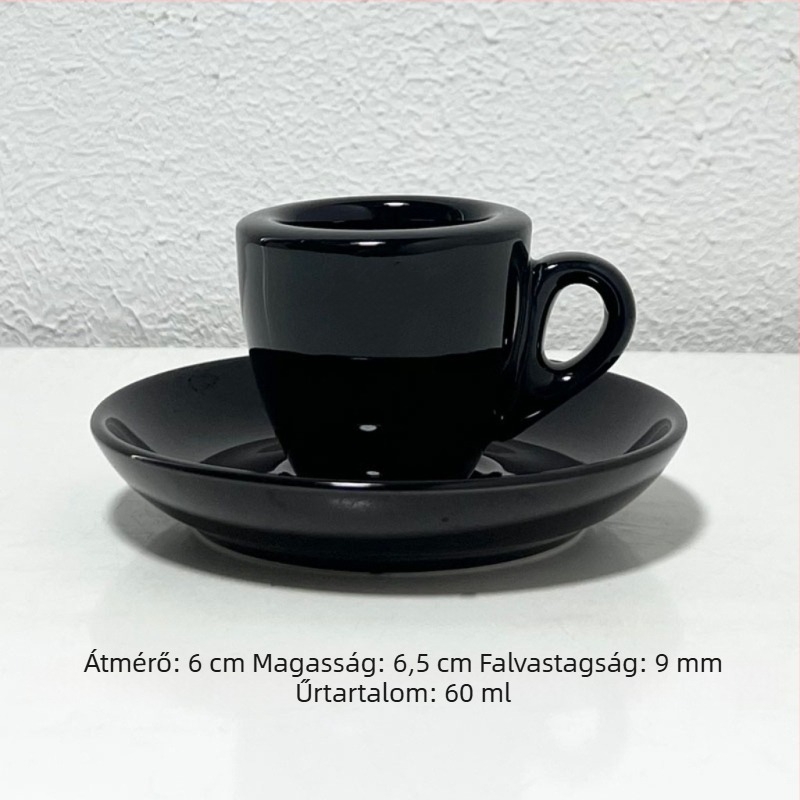 Sűrű falú, 9 mm-es kerámia kávéscsésze, 60 ml eszpresszócsésze és alátéttel ellátott készlet