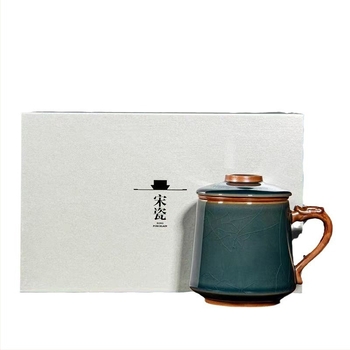 Kerámi teáscsésze tea–víz elválasztással, irodai teáskészlet ajándékdobozban