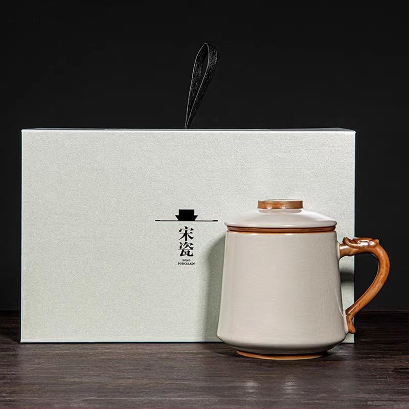 Kerámi teáscsésze tea–víz elválasztással, irodai teáskészlet ajándékdobozban