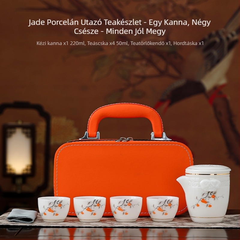 Utazási teáskészlet egy teáskannával és négy csészével, egyszerű égésvédelmi dizájn, hordozható jade-szerű felülettel, ajándékkészlet
