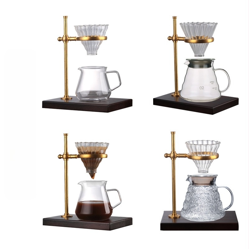 Pour-over kávé szett réz állvánnyal és üveg kannával, állítható és könnyen szétszerelhető