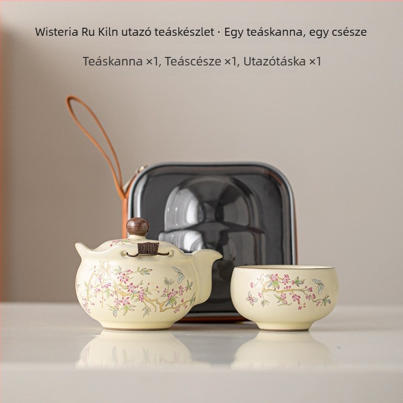 Ru Kiln utazó teáskészlet – hordozható Gongfu teáskanna és csésze kempingezéshez