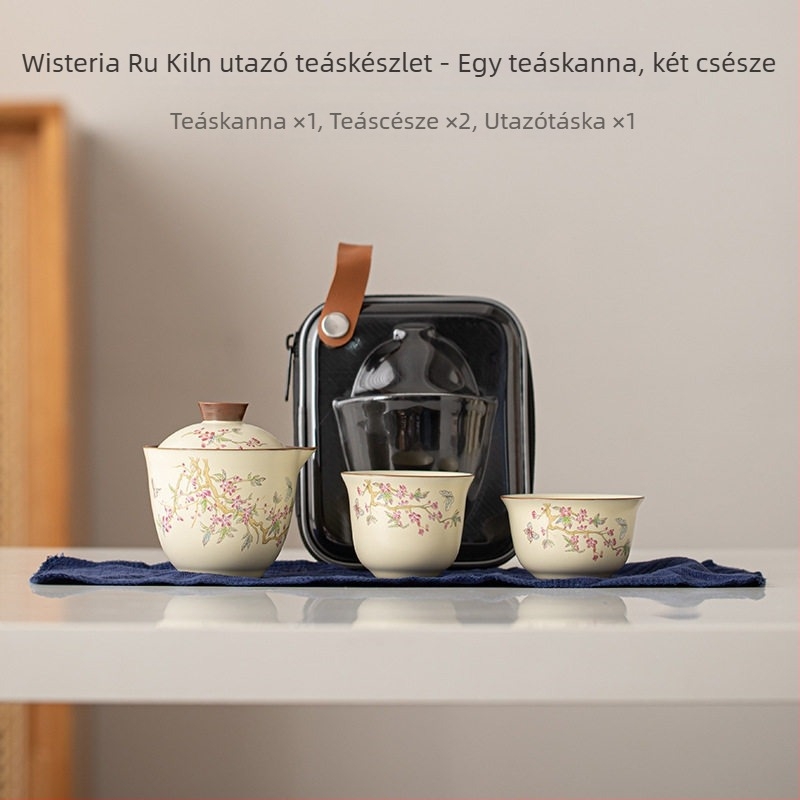 Ru Kiln utazó teáskészlet – hordozható Gongfu teáskanna és csésze kempingezéshez