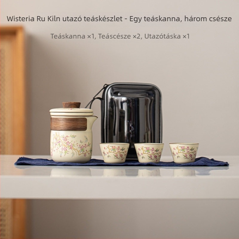 Ru Kiln utazó teáskészlet – hordozható Gongfu teáskanna és csésze kempingezéshez