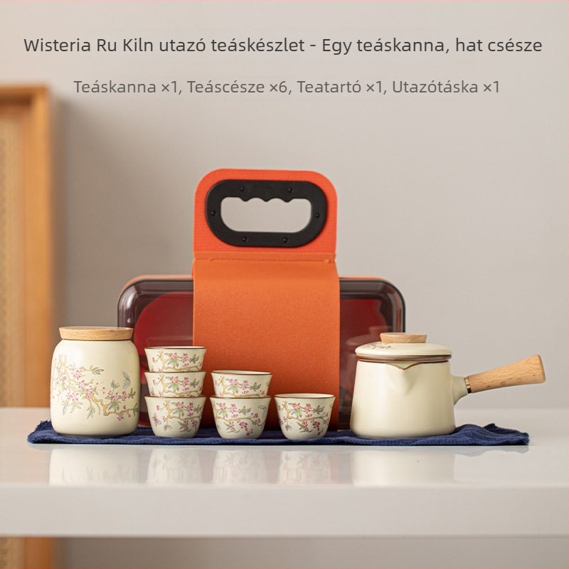 Ru Kiln utazó teáskészlet – hordozható Gongfu teáskanna és csésze kempingezéshez
