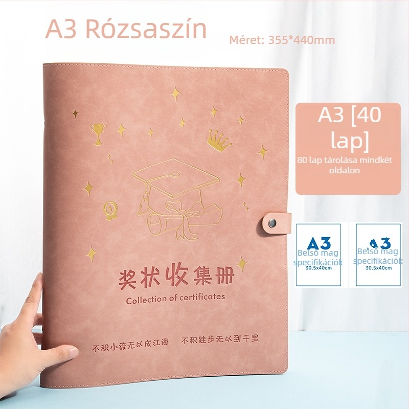 Gyermekek bizonyítványainak gyűjteményes albuma, A3/A4 formátum, prémium bőrből készült album díjakhoz és dokumentumokhoz