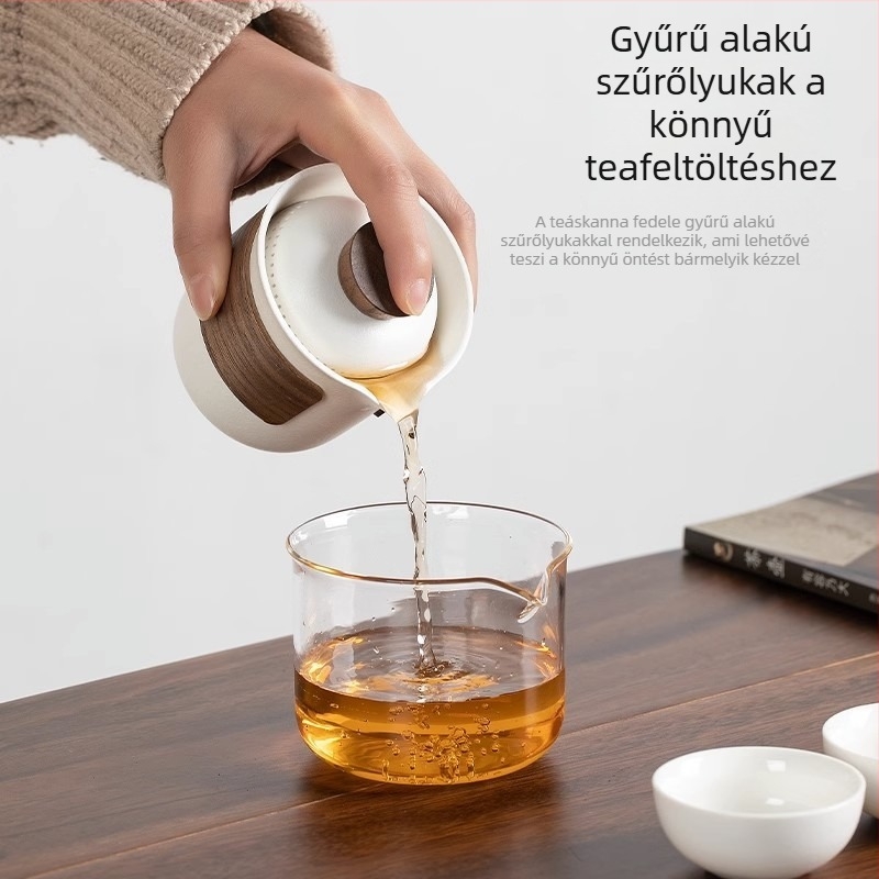 Hordozható utazó teáskészlet, kompakt kerámia teáskanna szabadtéri kempinghez
