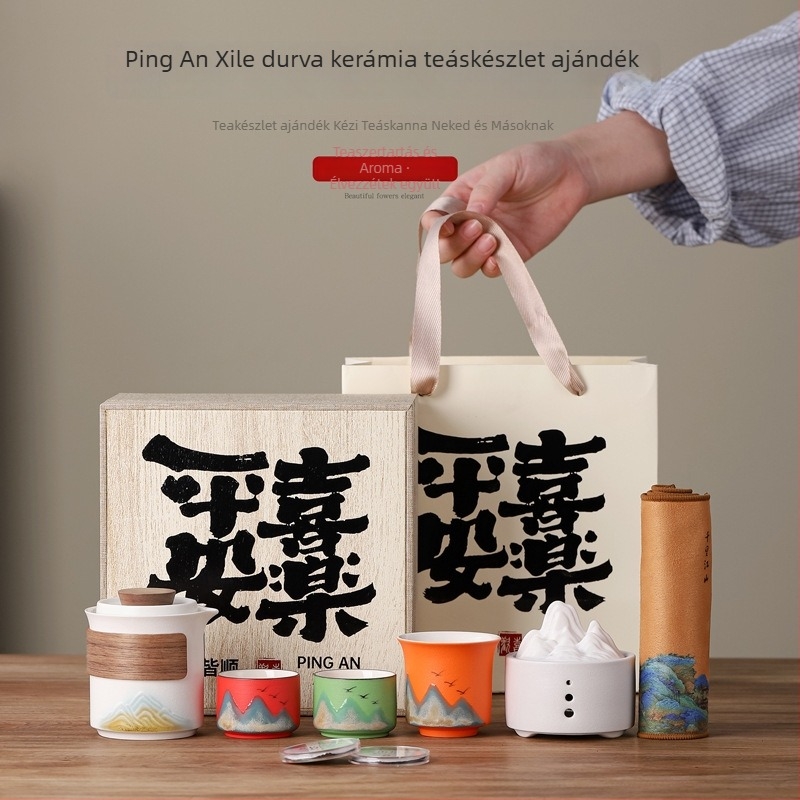 Qianli Jiangshan Kung Fu kerámiás teáskészlet – ajándékdobo z logó nyomtatással
