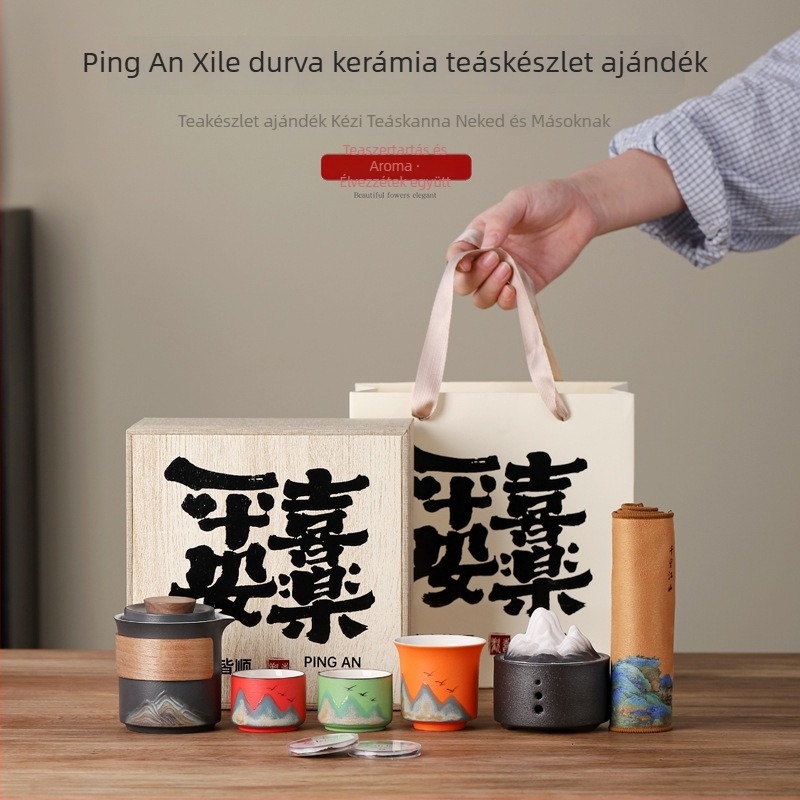 Qianli Jiangshan Kung Fu kerámiás teáskészlet – ajándékdobo z logó nyomtatással