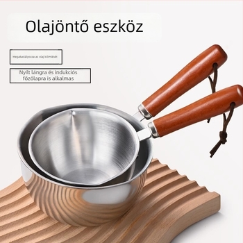 Élelmiszer‑minőségű 304-es rozsdamentes acélból készült multifunkcionális olajos kis fazék, olajleeresztő és fűszerkanállal