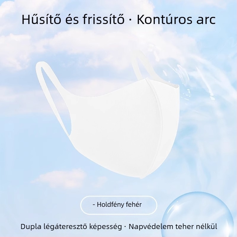 Nyári jégselyem bevarrás nélküli arcmaszk – szélvédett és UV-védett, optikailag karcsúsítja az arcot, fülhurokkal