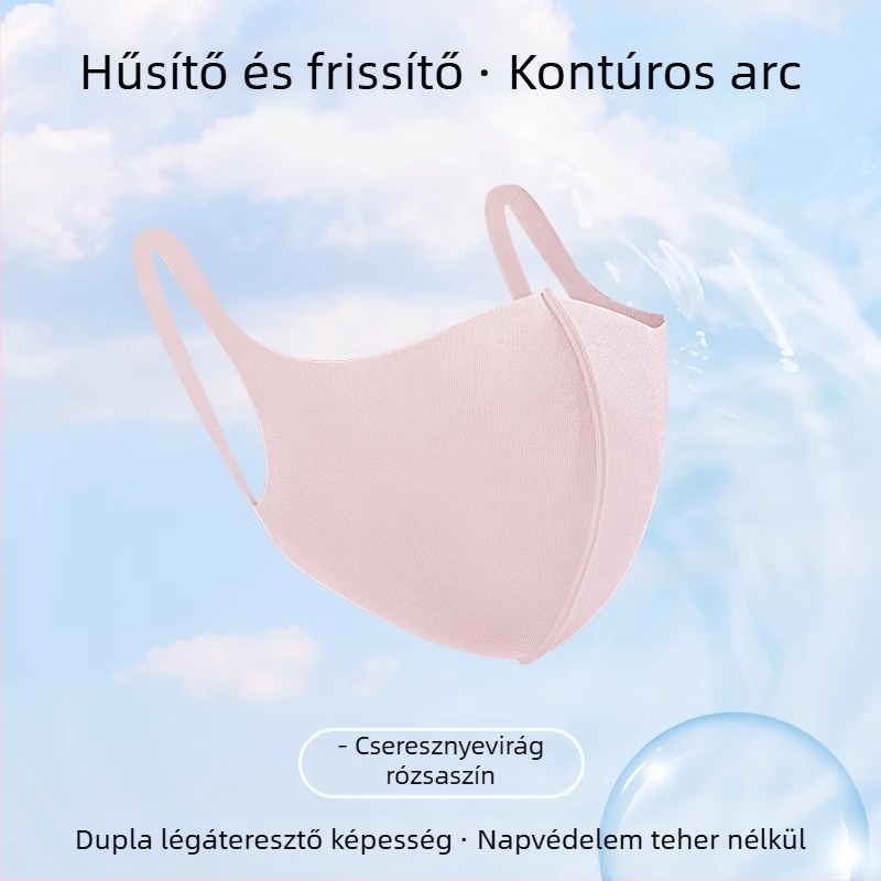 Nyári jégselyem bevarrás nélküli arcmaszk – szélvédett és UV-védett, optikailag karcsúsítja az arcot, fülhurokkal