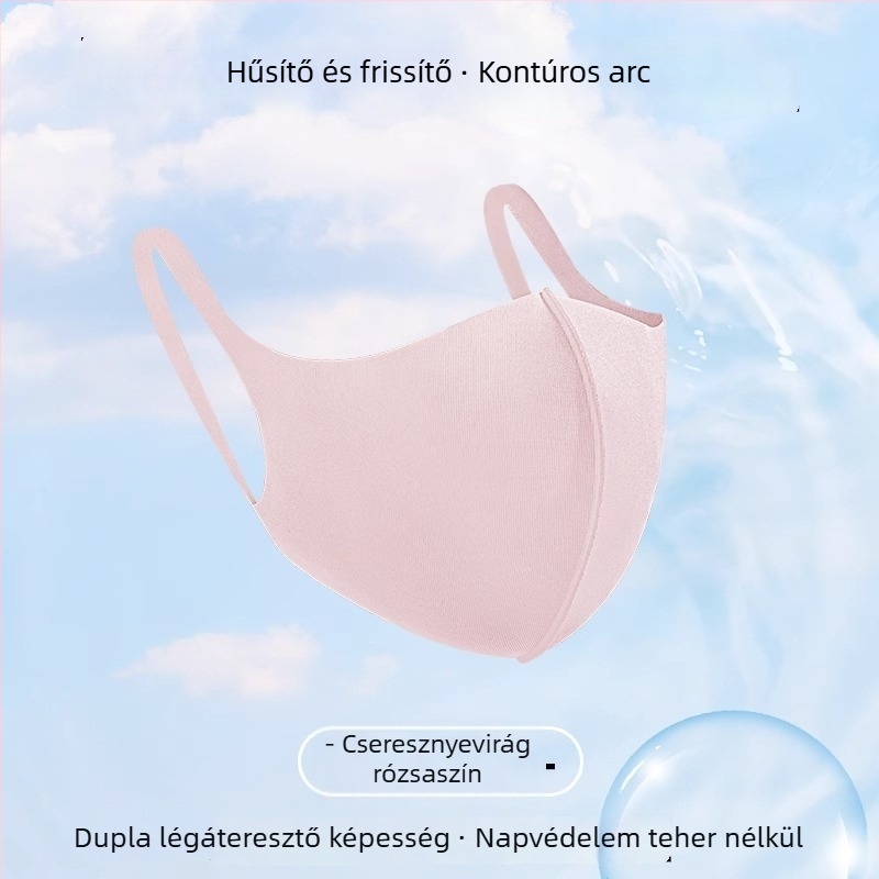 Nyári jégselyem bevarrás nélküli arcmaszk – szélvédett és UV-védett, optikailag karcsúsítja az arcot, fülhurokkal