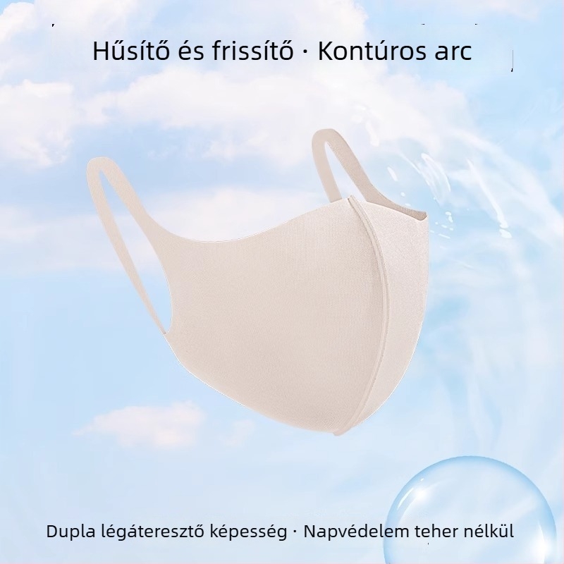 Nyári jégselyem bevarrás nélküli arcmaszk – szélvédett és UV-védett, optikailag karcsúsítja az arcot, fülhurokkal