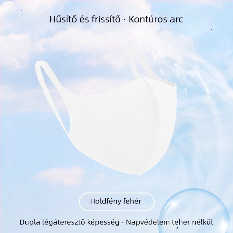 Nyári jégselyem bevarrás nélküli arcmaszk – szélvédett és UV-védett, optikailag karcsúsítja az arcot, fülhurokkal