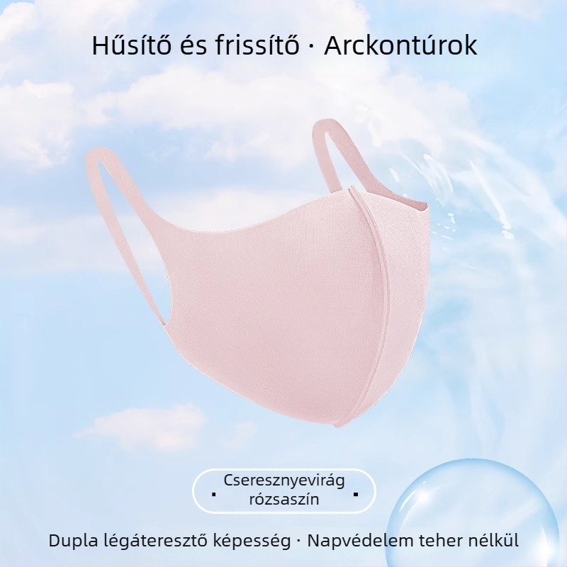 Nyári jégselyem bevarrás nélküli arcmaszk – szélvédett és UV-védett, optikailag karcsúsítja az arcot, fülhurokkal