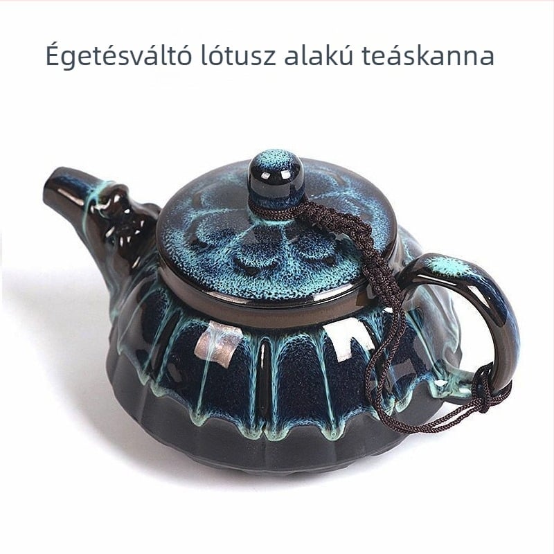 Jian ware teáskészlet teáskannával és fedéllel, Tenmoku páva glazúra, retro stílusú luxus kerámia