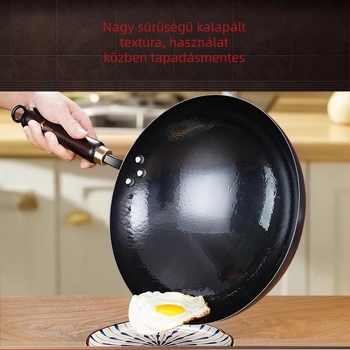 Kézzel kovácsolt tiszta vas wok, hagyományos kerek aljú serpenyő otthoni használatra