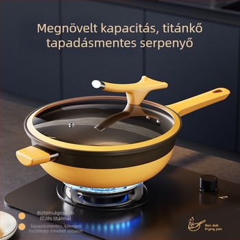 Nagy kapacitású titan bevonatú tapadásmentes serpenyő minden típusú tűzhelyhez