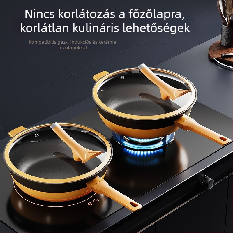 Nagy kapacitású titan bevonatú tapadásmentes serpenyő minden típusú tűzhelyhez